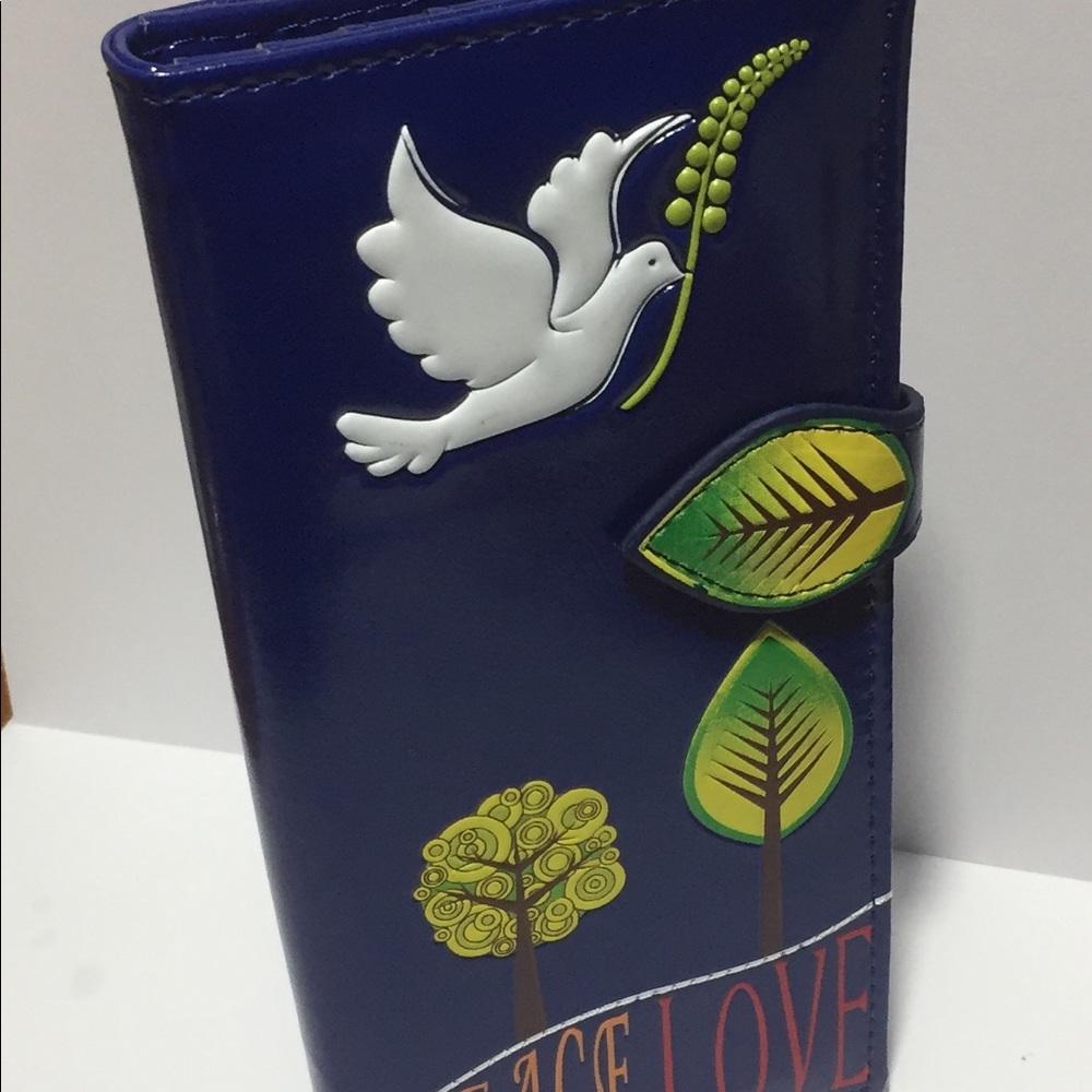 NWT Vegan Leather Wallet - Peace Doves -Royal Blue - Picture 7 of 8